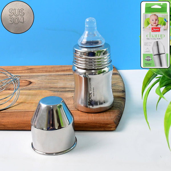 Apex Premium Stainless Steel Baby Feeding Bottle (125 ML / 1 Pc)